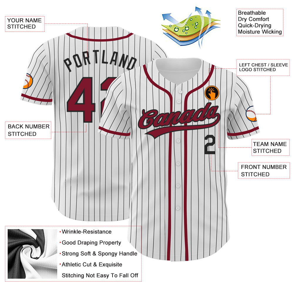 Custom White Black Pinstripe Crimson Authentic Baseball Jersey