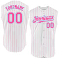 Custom White Pink Pinstripe Light Blue Authentic Sleeveless Baseball Jersey