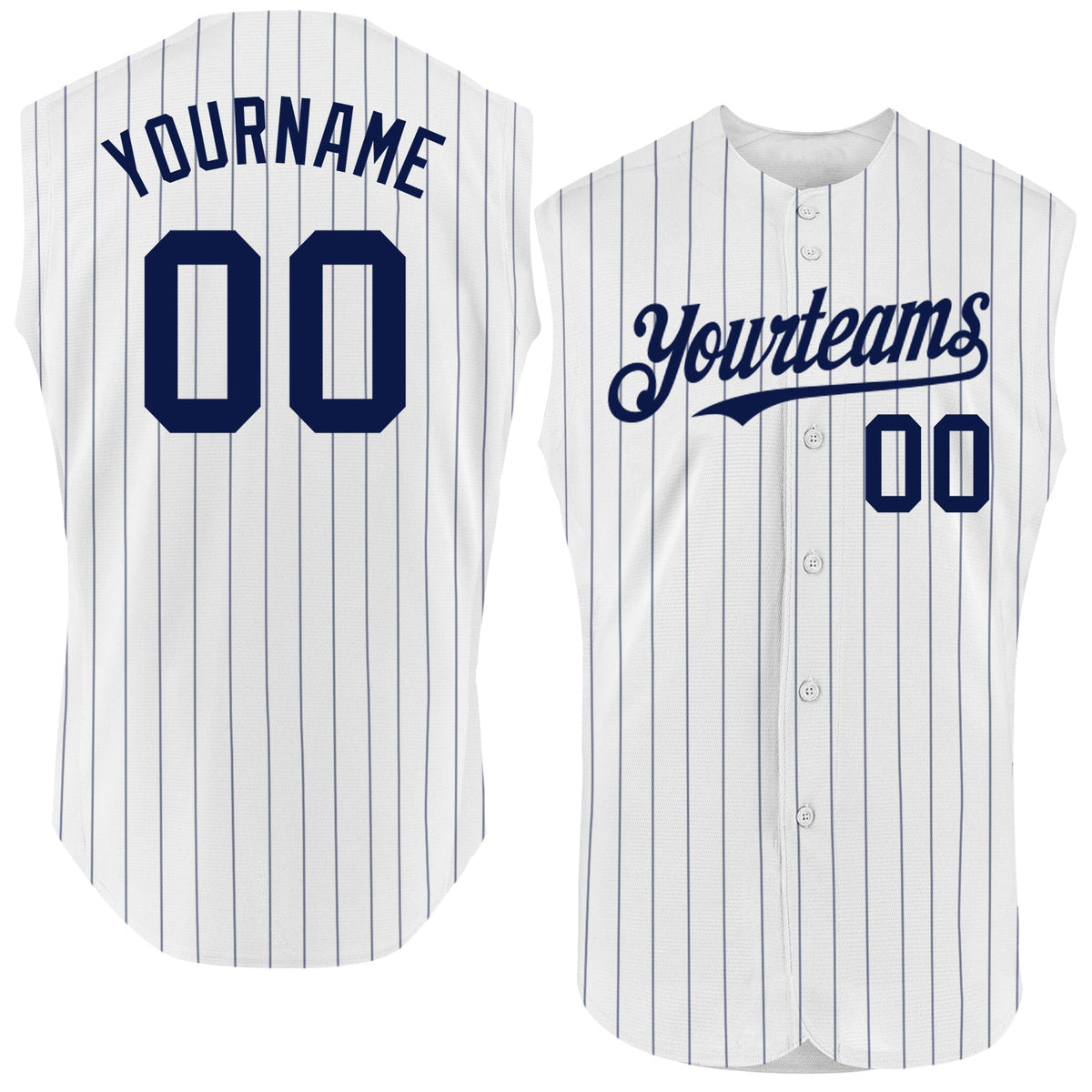 Custom White Navy Pinstripe Navy Authentic Sleeveless Baseball Jersey