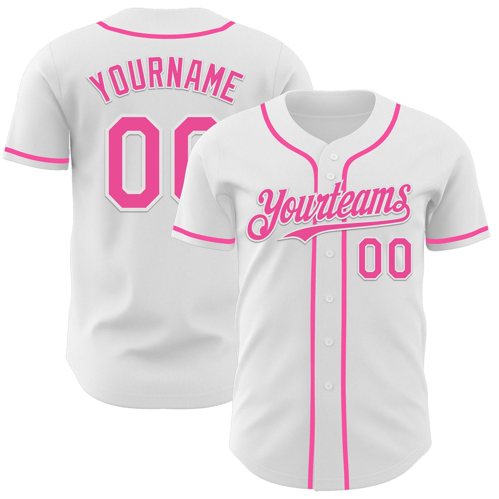 Custom White Pink Authentic Baseball Jersey