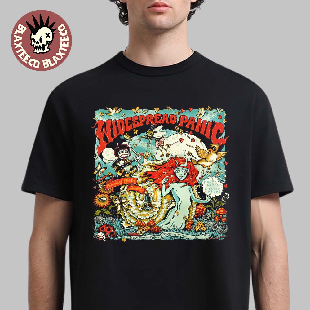 Widespread Panic Austin Texas 2026 Merch Gig Poster At Moody Center On February 14 And 15 2026 Art By Billy Perkins T-Shirt