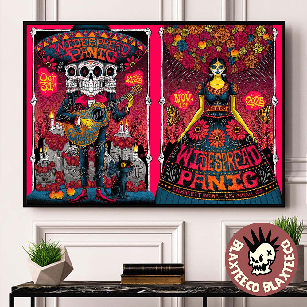 Widespread Panic Savannah Georgia 2025 Merch Event Poster At Enmarket Arena On October 31 And November 1 2025 Day Of The Death Art Landscape Poster Canvas