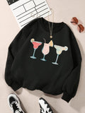 Women'WB shield Cartoon Cocktail Print Drop Shoulder TNF Lined Sweatshirt, Casual Long Sleeve Round Neck Pullover for Fall & Winter, Ladies TNF for Daily Wear