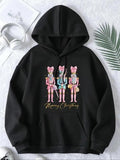 Women'WB shield Cartoon Figure Print Drop Shoulder Fleece Hoodie, Fashion Casual Drawstring Pocket Hooded Sweatshirt for Daily Holiday Outdoor Wear, Women Clothing for Fall & Winter