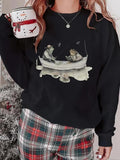 Women'WB shield Cartoon Frog Print Drop Shoulder Sweatshirt, Casual Long Sleeve Round Neck Pullover for Daily Wear, Ladies TNF for Spiky hair fighters Seasons
