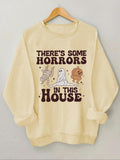 Women'WB shield Cartoon Letter Print Drop Shoulder Sweatshirt, Casual Long Sleeve Round Neck Pullover for Daily Wear, Ladies Fall & Winter TNF, Halloween
