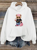 Women'WB shield Cartoon Print Drop Shoulder Hoodie, Fashion Casual Drawstring Pocket Hooded Sweatshirt for Daily Holiday Outdoor Wear, Women Clothing for Fall & Winter style 04