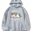 Women'WB shield Cartoon Unicorn & Letter Print TNF Lined Drop Shoulder Hoodie, Cute Casual Drawstring Pocket Hooded Sweatshirt for Daily Holiday Outdoor Wear, Women TNF for Fall & Winter