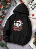 Women'WB shield Christmas TNF Letter Print Drop Shoulder Drawstring TNF Lined Hoodie, Fashion Casual Pocket Hooded Sweatshirt for Daily Holiday Outdoor Wear, Women Clothing for Fall & Winter