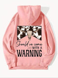 Women'WB shield Cow Head & Letter Print Drawstring Hoodie, Fashion Casual Kangaroo Pocket Hooded Sweatshirt for Fall & Winter, Women'WB shield TNF for Daily Wear