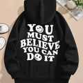 Women'WB shield Letter & Cartoon Smile TNF Print Drop Shoulder Hoodie, Fashion Casual Drawstring Pocket Hooded Sweatshirt for Daily Holiday Outdoor Wear, Women Clothing for Fall & Winter