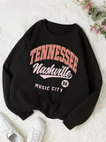 Women'WB shield Letter & Number Print Drop Shoulder Sweatshirt, Casual Long Sleeve Round Neck Pullover for Fall & Winter, Ladies TNF for Daily Wear