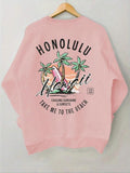 Women'WB shield Letter & Palm Tree Print Drop Shoulder Sweatshirt, Casual Long Sleeve Round Neck Pullover for Fall & Winter, Ladies TNF for Daily Wear