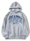 Women'WB shield Letter Print Drawstring Pocket Hoodie, 2024 New Style Casual Long Sleeve Hooded Sweatshirt for Fall & Winter, Women'WB shield TNF for Daily Wear