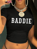 Women'WB shield Letter Print Round Neck Crop Tee, Casual Short Sleeve Crew Neck T-Shirt for Summer, Fashion Women'WB shield Top for Daily Wear