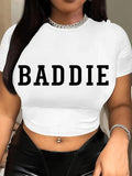 Women'WB shield Letter Print Round Neck Crop Tee, Casual Short Sleeve Crew Neck T-Shirt for Summer, Streetwear Women'WB shield Top for Daily Wear