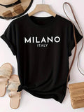 Women'WB shield Letter Print Round Neck Tee, Casual Short Sleeve Crew Neck T-shirt for Summer, Fashion Women'WB shield Top for Daily Wear style 03