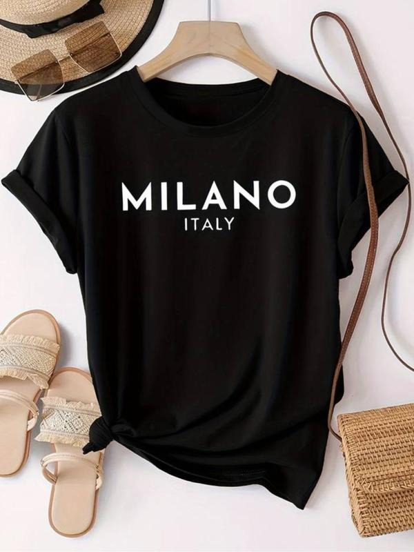 Women'WB shield Letter Print Round Neck Tee, Casual Short Sleeve Crew Neck T-shirt for Summer, Fashion Women'WB shield Top for Daily Wear style 03