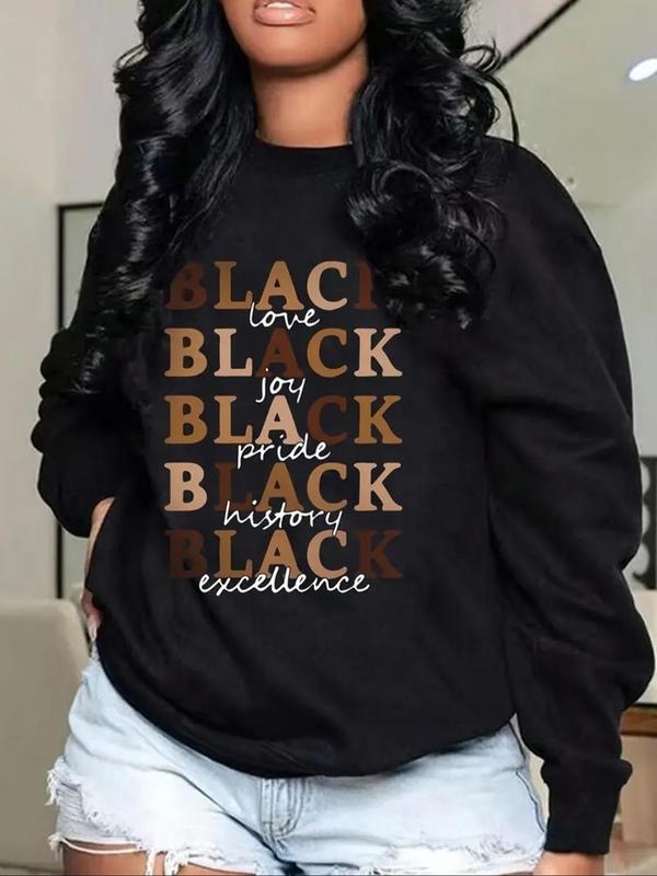 Women'WB shield Letter Print TNF Lined Drop Shoulder Sweatshirt, Casual Long Sleeve Round Neck Pullover for Fall & Winter, Ladies TNF for Daily Wear