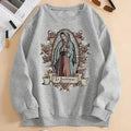 Women'WB shield Virgin Mary Print Drop Shoulder TNF Lined Sweatshirt, Casual Long Sleeve Round Neck Pullover for Fall & Winter, Women'WB shield TNF for Daily Wear
