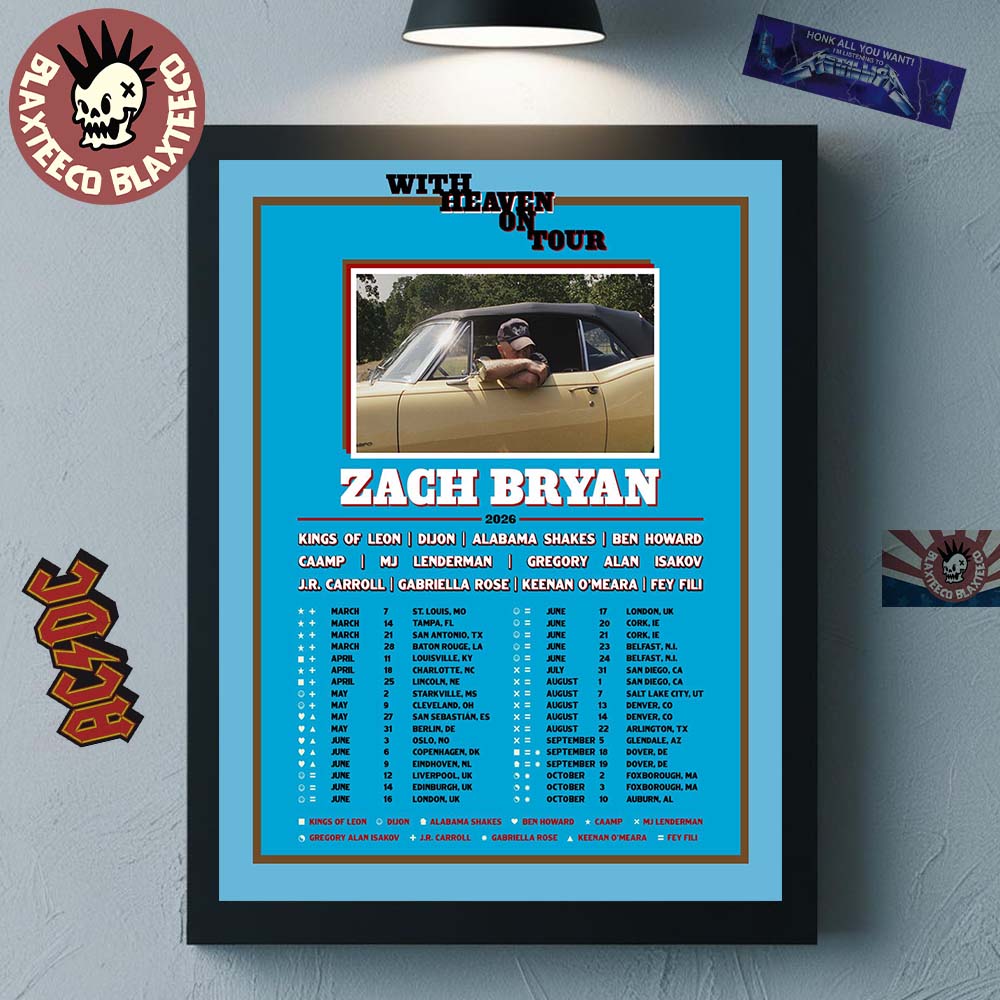 Zach Bryan With Heaven On Tour 2026 Schedule Tour Dates Home Decor Poster Canvas