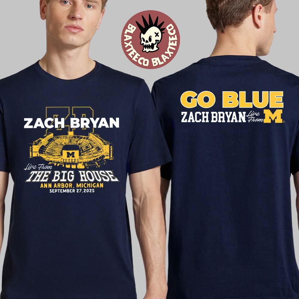 Zach Bryan x Michigan Wolverines Live From The Big House Ann Arbor Michigan On September 27 2025 Go Blue Two Sided Navy T-Shirt