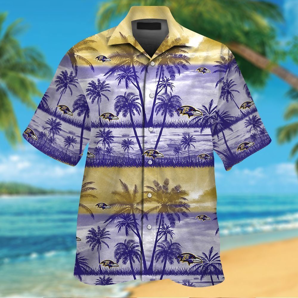 Baltimore Ravens Hawaiian Tropical Design Short Sleeve Button Up Shirt
