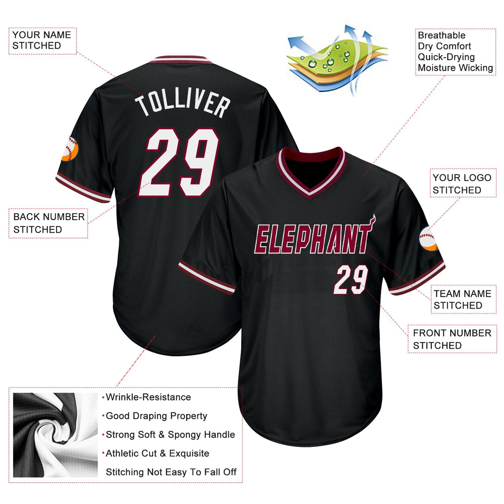 Custom Black White-Maroon Authentic Throwback Rib-Knit Baseball Jersey Shirt
