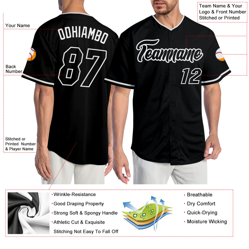 Custom Black Black-White Authentic Baseball Jersey