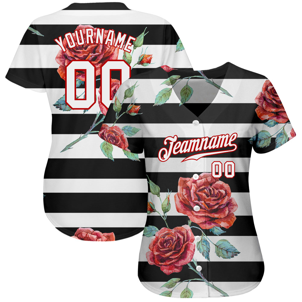 Custom Black White-Red 3D Pattern Design Mandalas Authentic Baseball Jersey