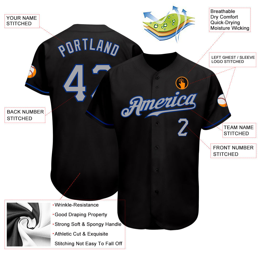 Custom Black Gray-Royal Authentic Baseball Jersey