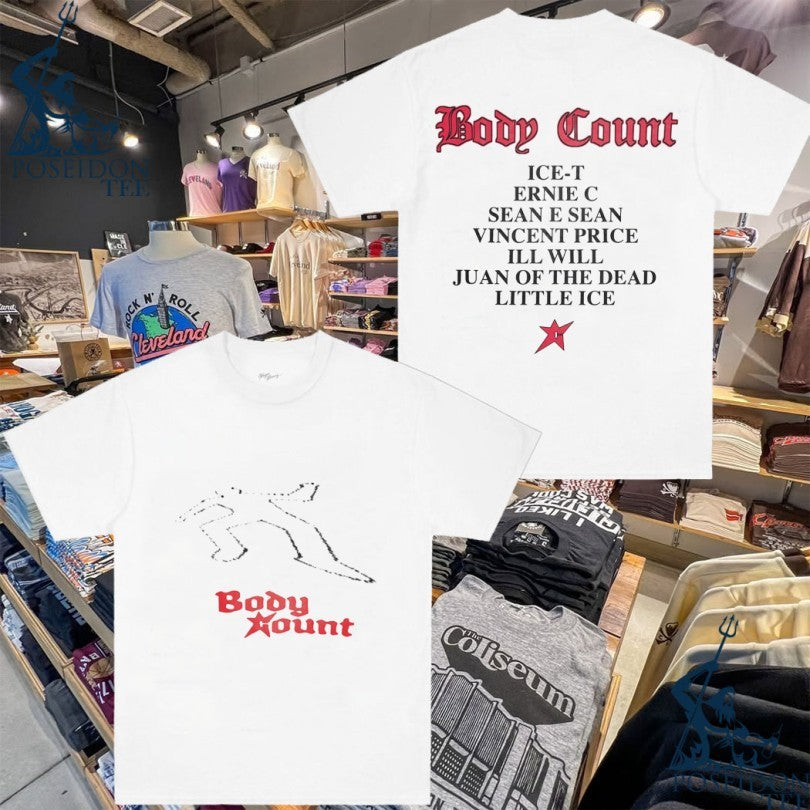 Body Count Ice-t Ernie C Sean E Sean Vincent Price Ill Will Juan Of The Dead Little Ice Chalkline T-shirt