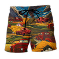 Car Love Red Mountain Trendy Aloha Hawaiian Beach Shorts