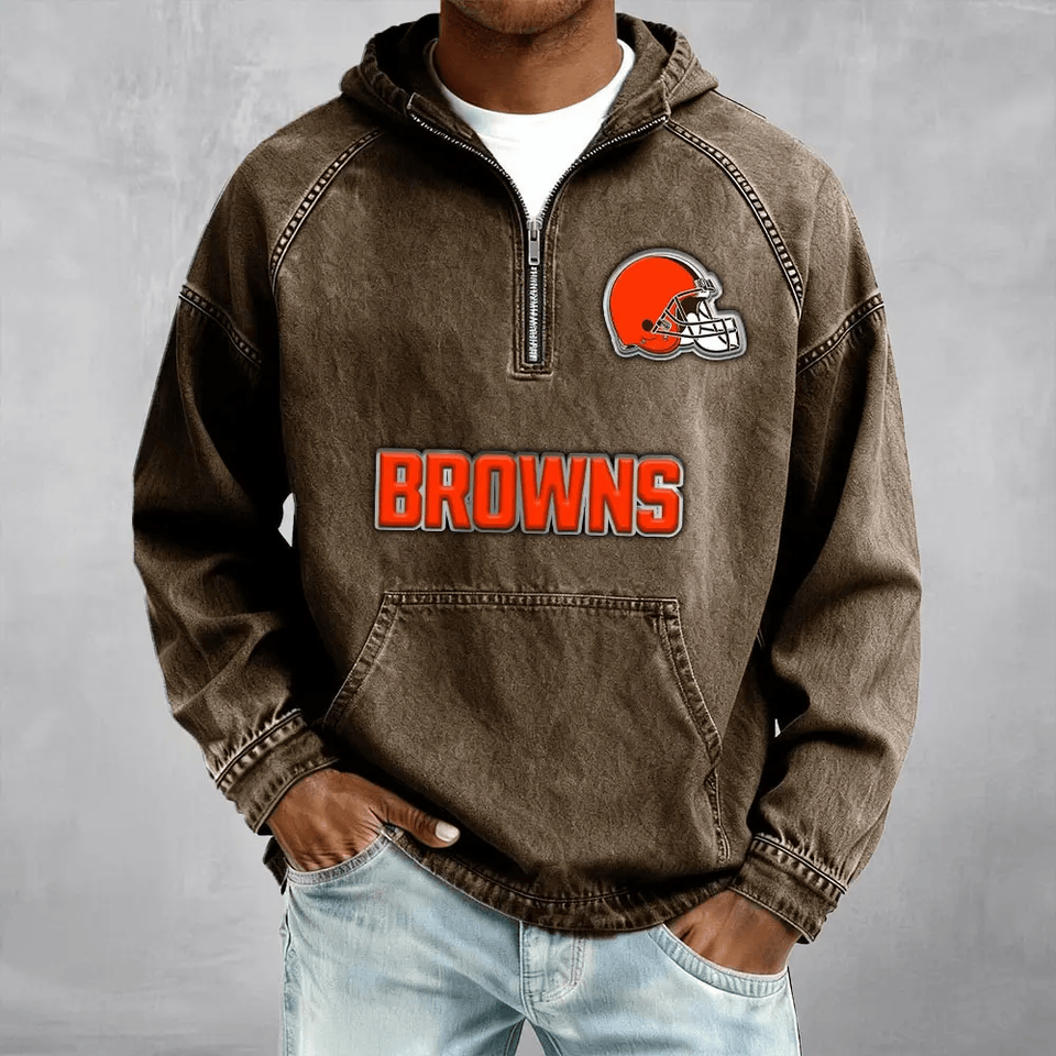 Cleveland Browns Half-Zip Denim Hoodie For Fan