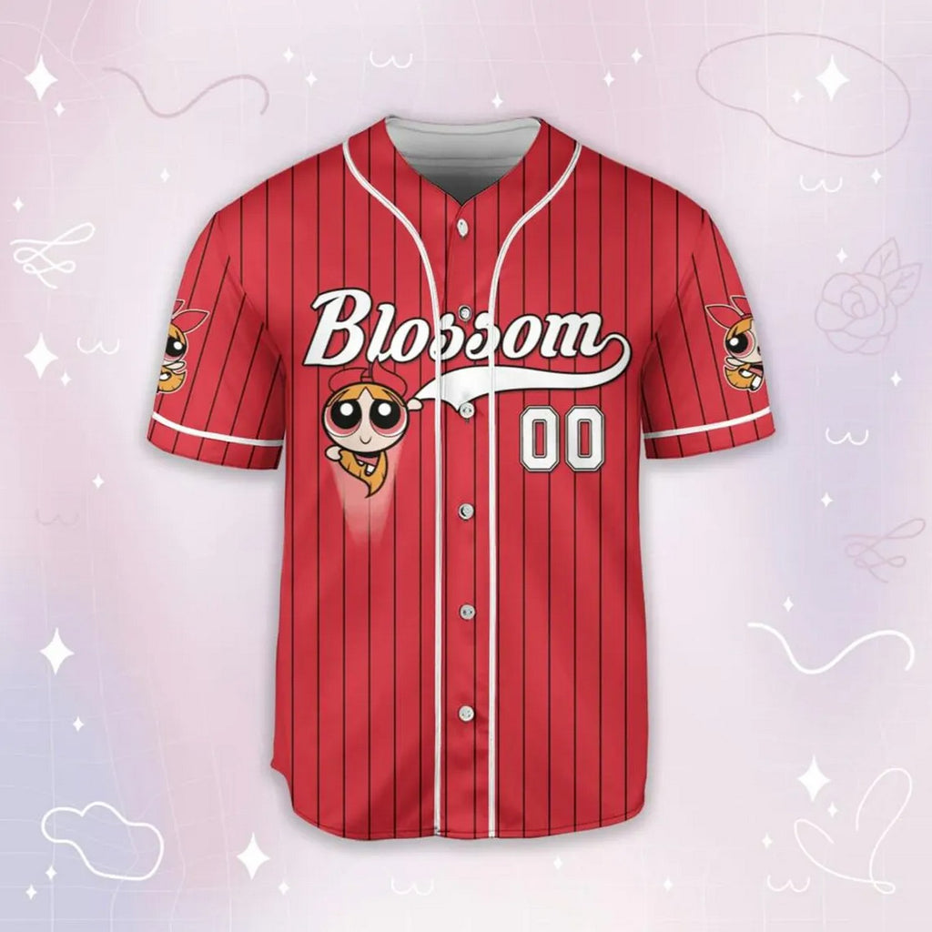 Custom Name Blossom Funny Powerpuff Girls 90s Red Baseball Jersey