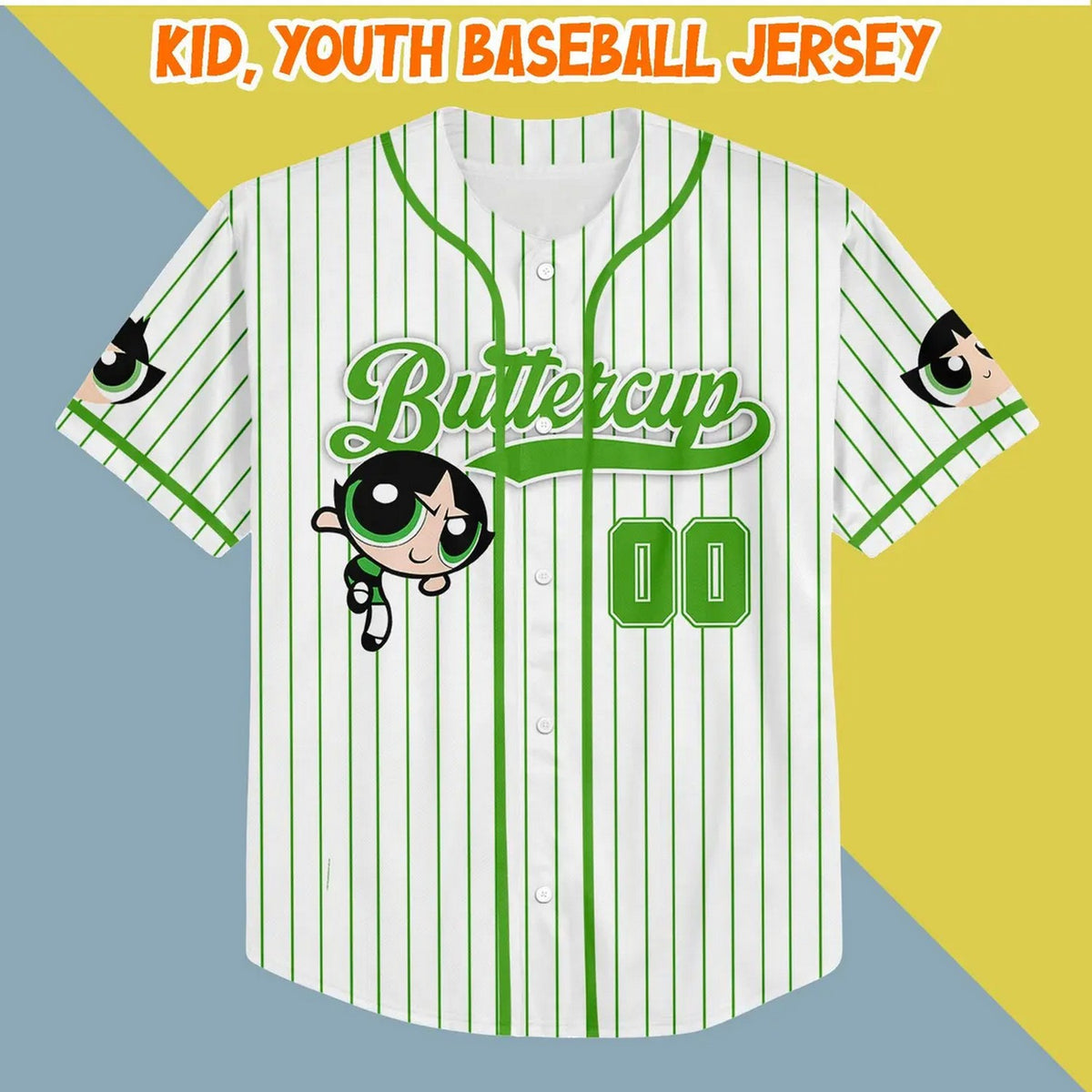 Custom Name Buttercup Funny Powerpuff Girls 90s White Baseball Jersey