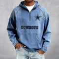 Dallas Cowboys Men's Half-Zip Denim Hoodie For Fan
