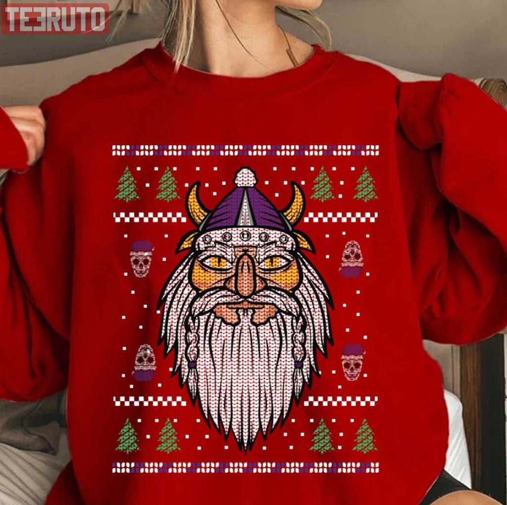 Purple And Gold Viking Christmas Sweater Style Unisex T-Shirt