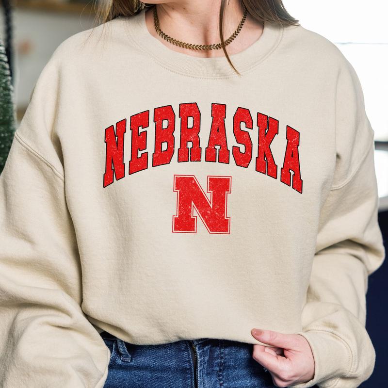 Nebraska Cornhuskers Vintage Football NCAA Trendy Sweatshirt, University of Nebraska Unisex Football NCAA Shirt, Gift For Men, Gift For Girls, Crewnec