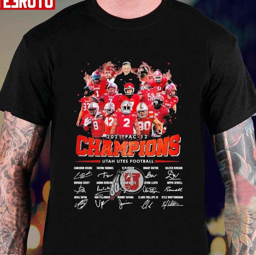 PAC Champions UTAH Utes Football 2021 Signatures Unisex T-Shirt