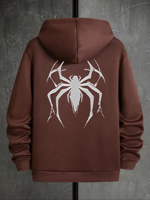 Men's Spider Print Hoodie, Casual Regular Fit Sweatshirt, Drawstring Pocket for Men's Daily Wear, Spring & Fall Outdoor FashionÂ 