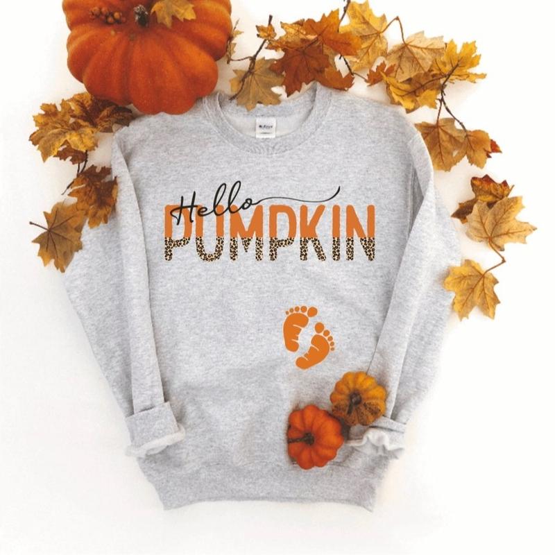 hello pumpkin pregnancy sweater - hello pumpkin pregnancy announcement sweatshirt - fall pregnancy sweaters - fall pregnancy shirt -pullover Light