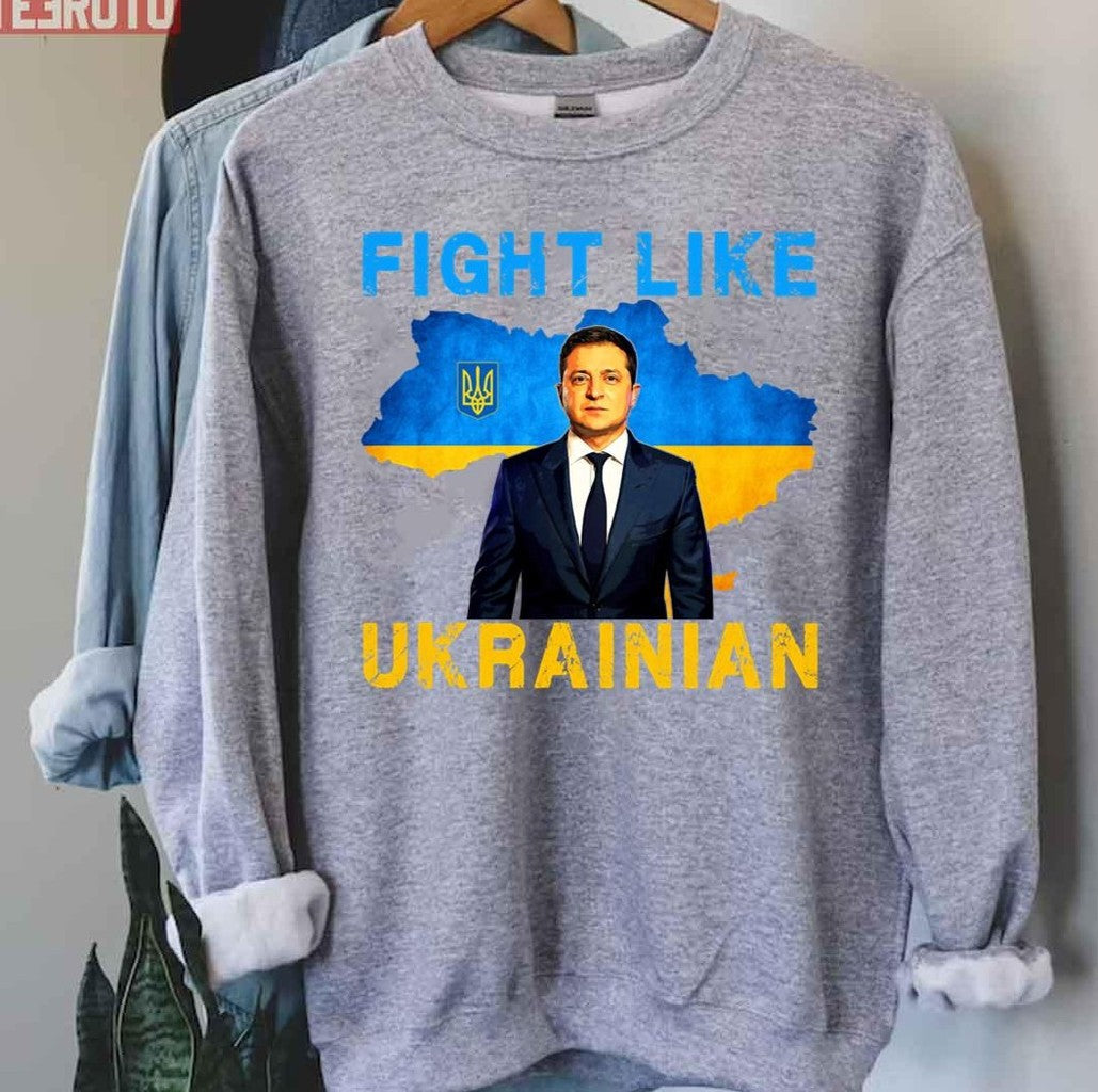 Sunflower Ukraine Zelensky Fight Like A Ukrainian Green C  Slava Ukrayini Unisex T-Shirt