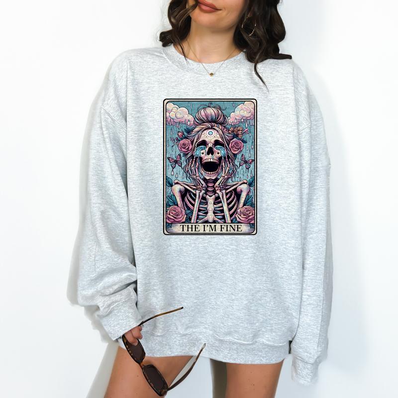 I'm Fine - Unisex Crewneck Sweatshirt - Print is Sublimation, Funny Tee, Funny Apparel, Gift Idea, Relaxed Fit, Casual Apparel