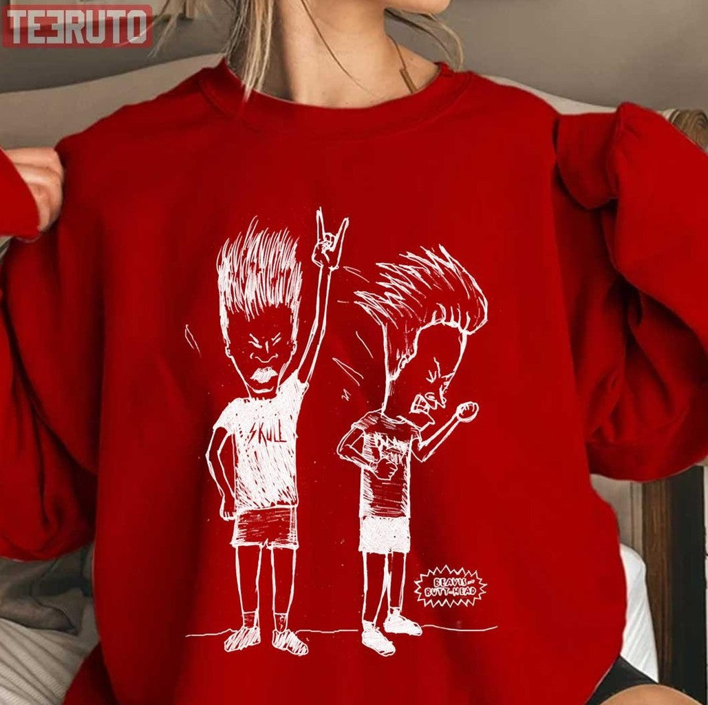 Beavis And Butthead Head Bang Sketch Graphic Funny Unisex T-Shirt