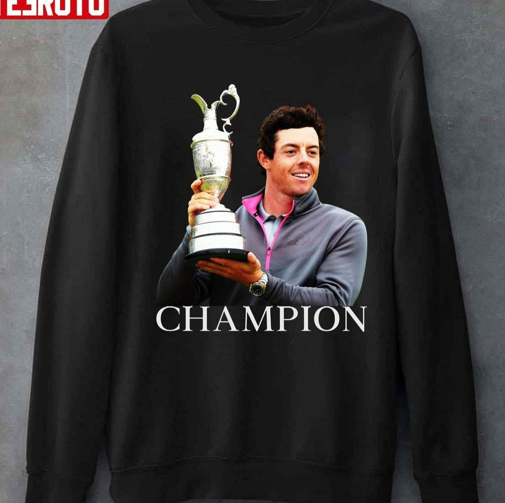 Rory Mcilroy The Open Champion White Text On Black Unisex T-shirt