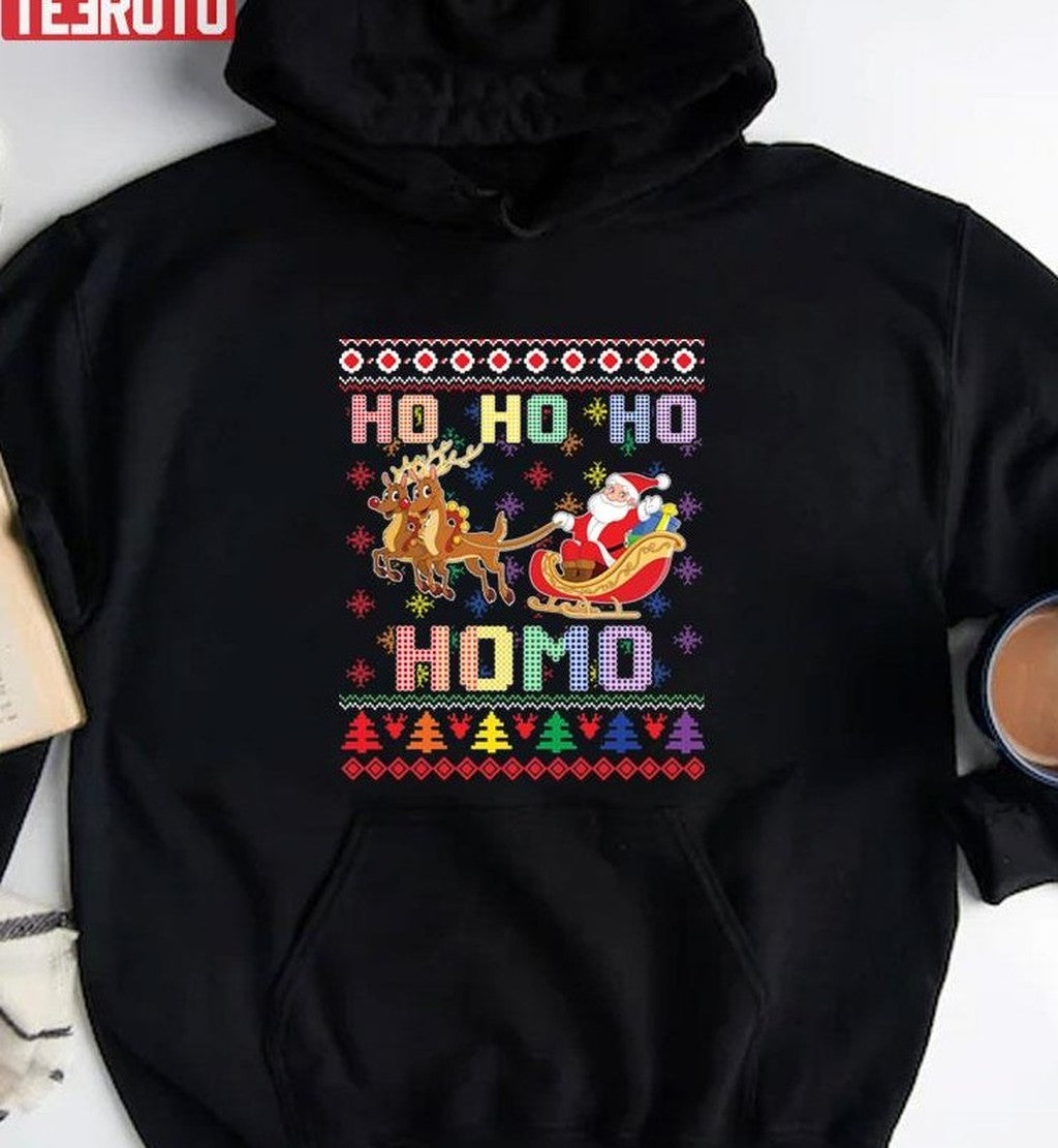 Santa And Reindeer Lgbt Ho Ho Ho Homo Unisex T-Shirt