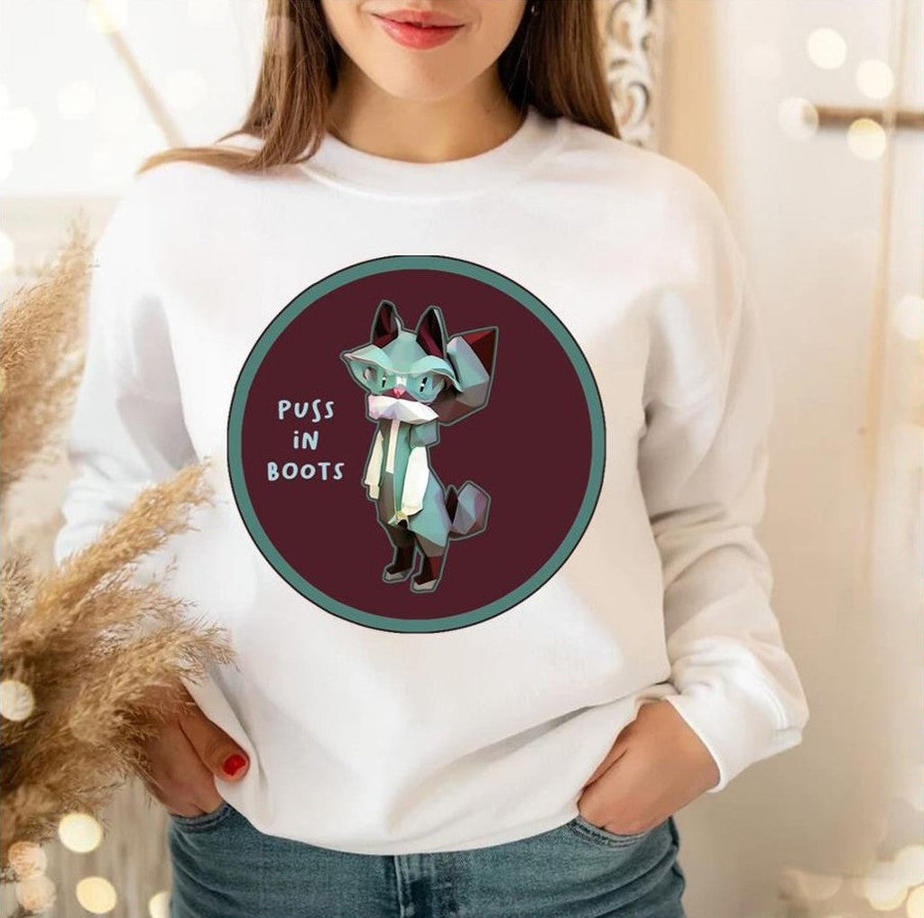 Round Design Puss In Boots Cartoon Unisex Sweatshirt