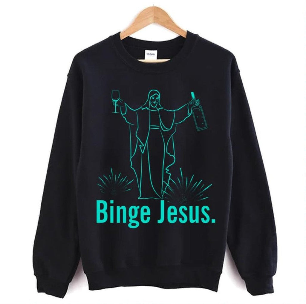 Binge Jesus Funny Christian Aqua Blue Sarcastic Bible Unisex Hoodie