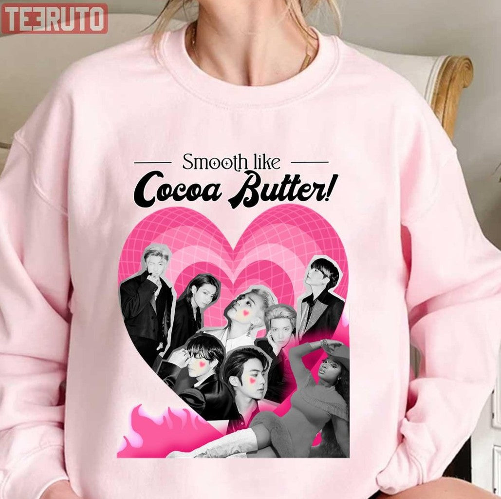 Smooth Like Cocoa Butter BTS Bangtan FanThe Remix Pink Heart Unisex T-Shirt
